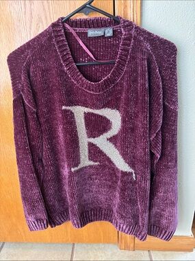 Harry Potter Chenille Crewneck Sweater in Burgundy with Gold Sparkle 'R'